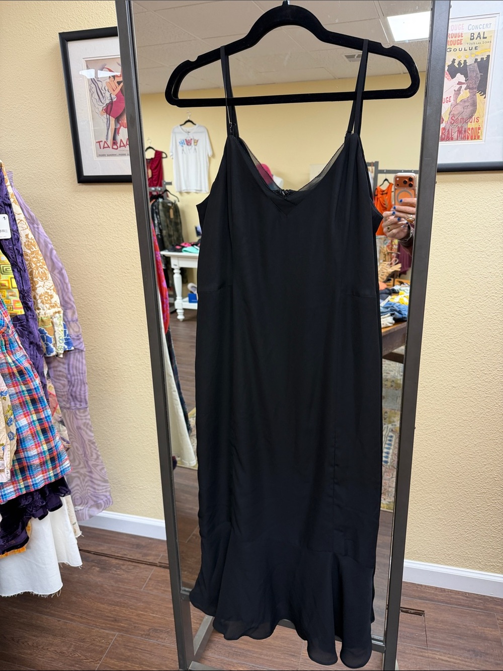 Banana Republic Black Slip Dress with Ruffle Hem